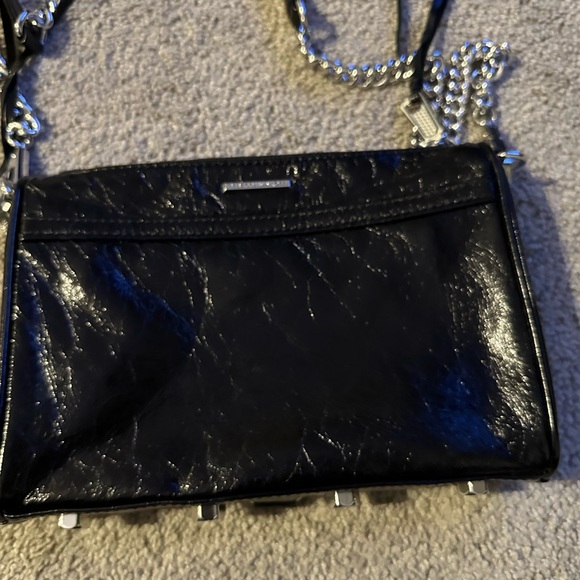 REBECCA MINKOFF LEATHER PURSE BLACK CLUTCH CROSSBODY SHOULDER BAG STUDDED - Picture 8 of 11